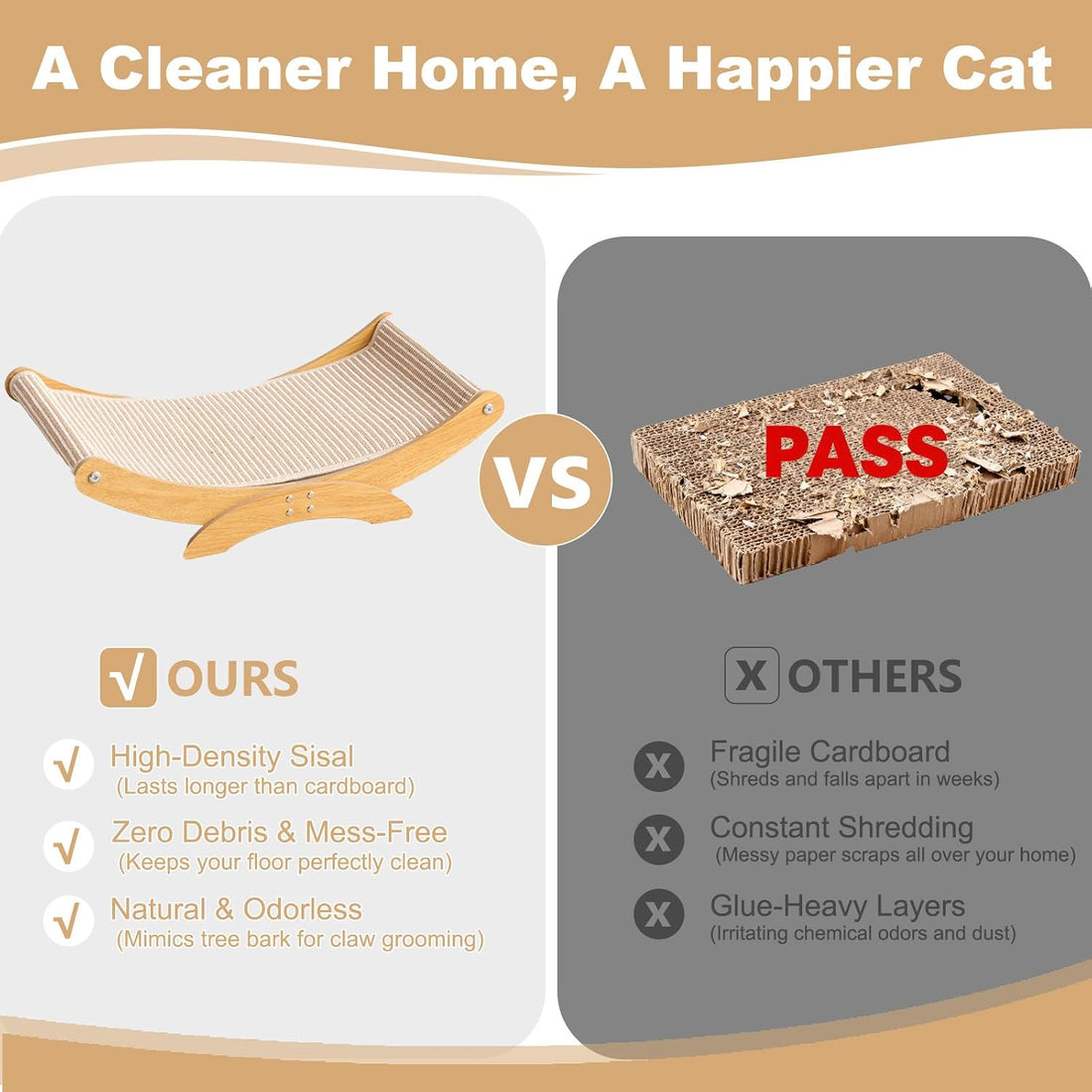 Large Cat Scratcher Bed, Cat Hammock with Sisal Scratch Pad