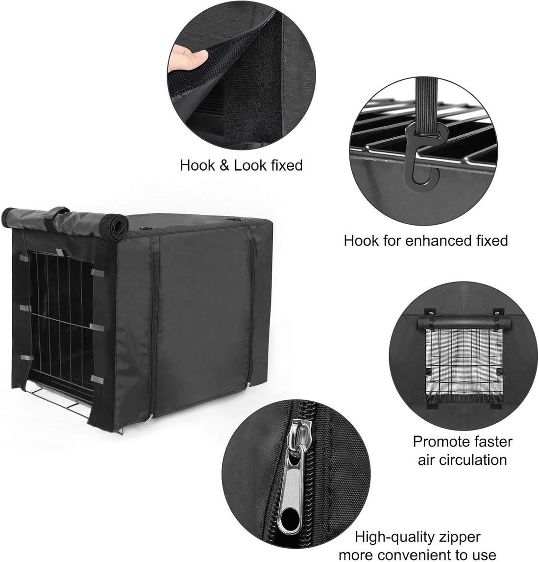 Double Door Breathable Dog Crate Cover, Black