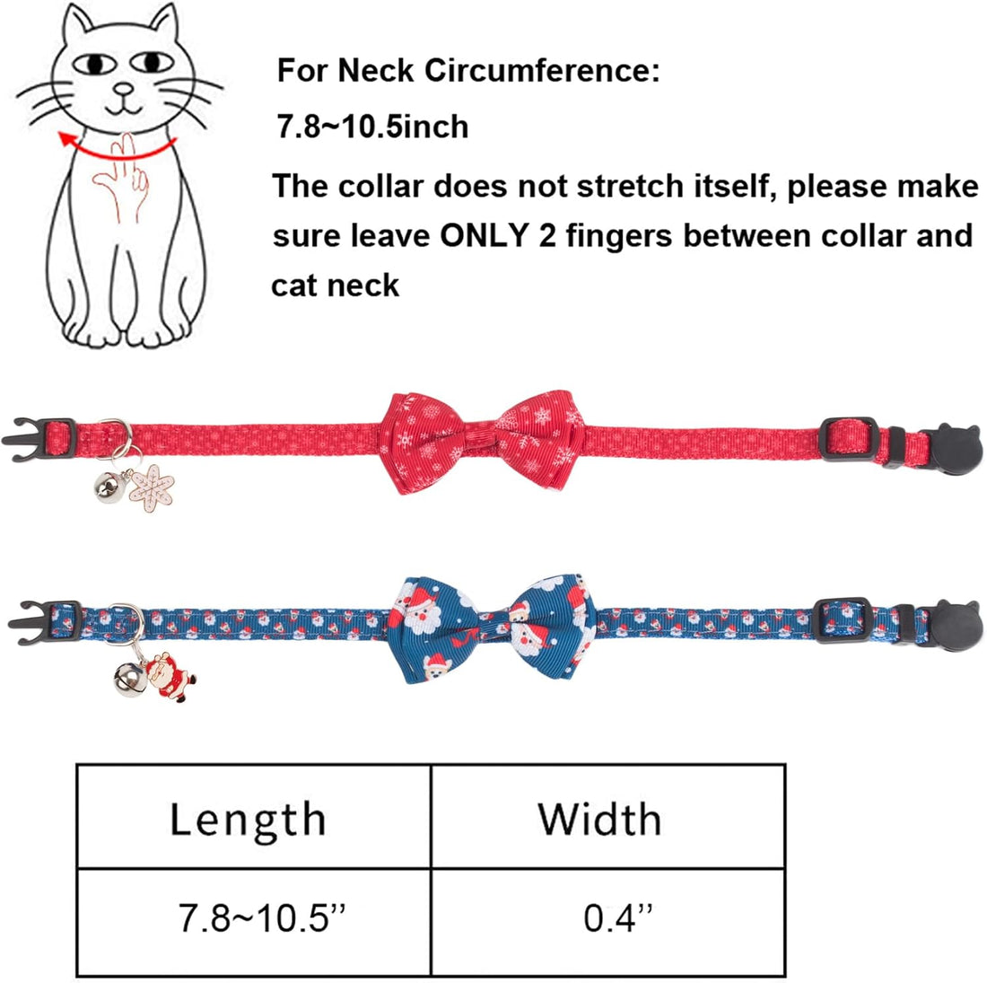 PTDECOR Christmas Cat Collars with Bow, Red Blue Cat Xmas Collar