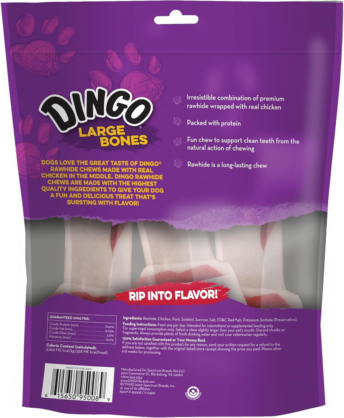 Dingo Rawhide Bone, Large, 3-Count