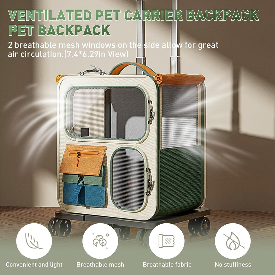 Cat Carrier with Wheels, Folding Rolling Pets Carrier on Wheel Soft
