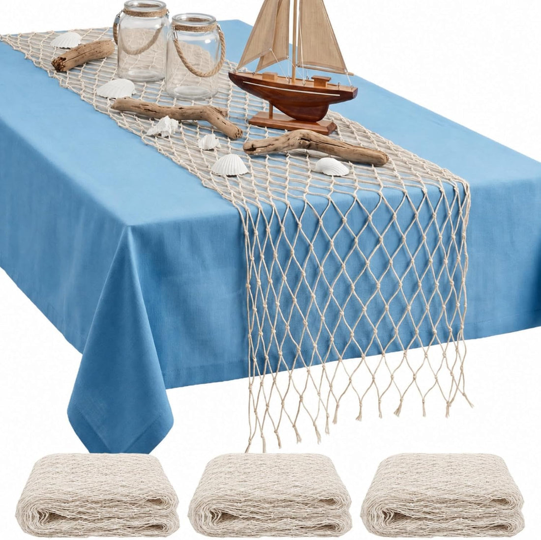 SATINIOR 12 Pcs 12 x 72'' Fishing Net Table Runner Party Decor