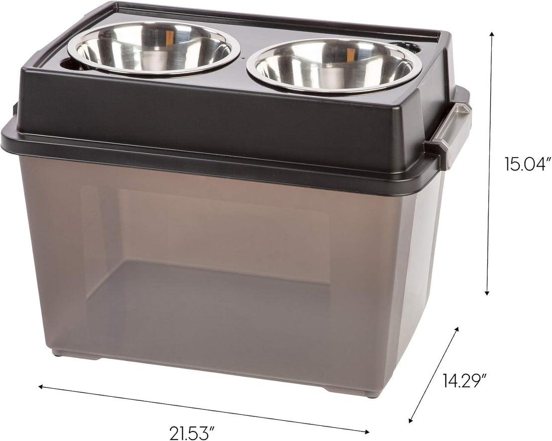 IRIS USA Dog Bowls Elevated with Storage, 15" H Raised Feeding Station
