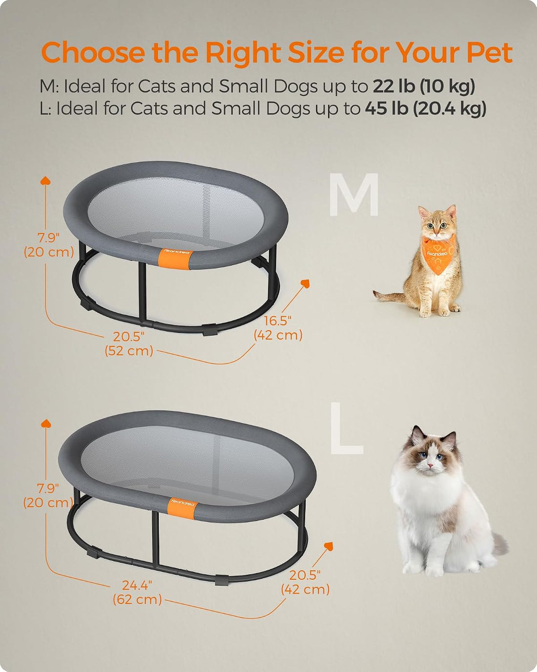 FEANDREA Elevated Cat Bed, Breathable Hammock, Washable Mesh