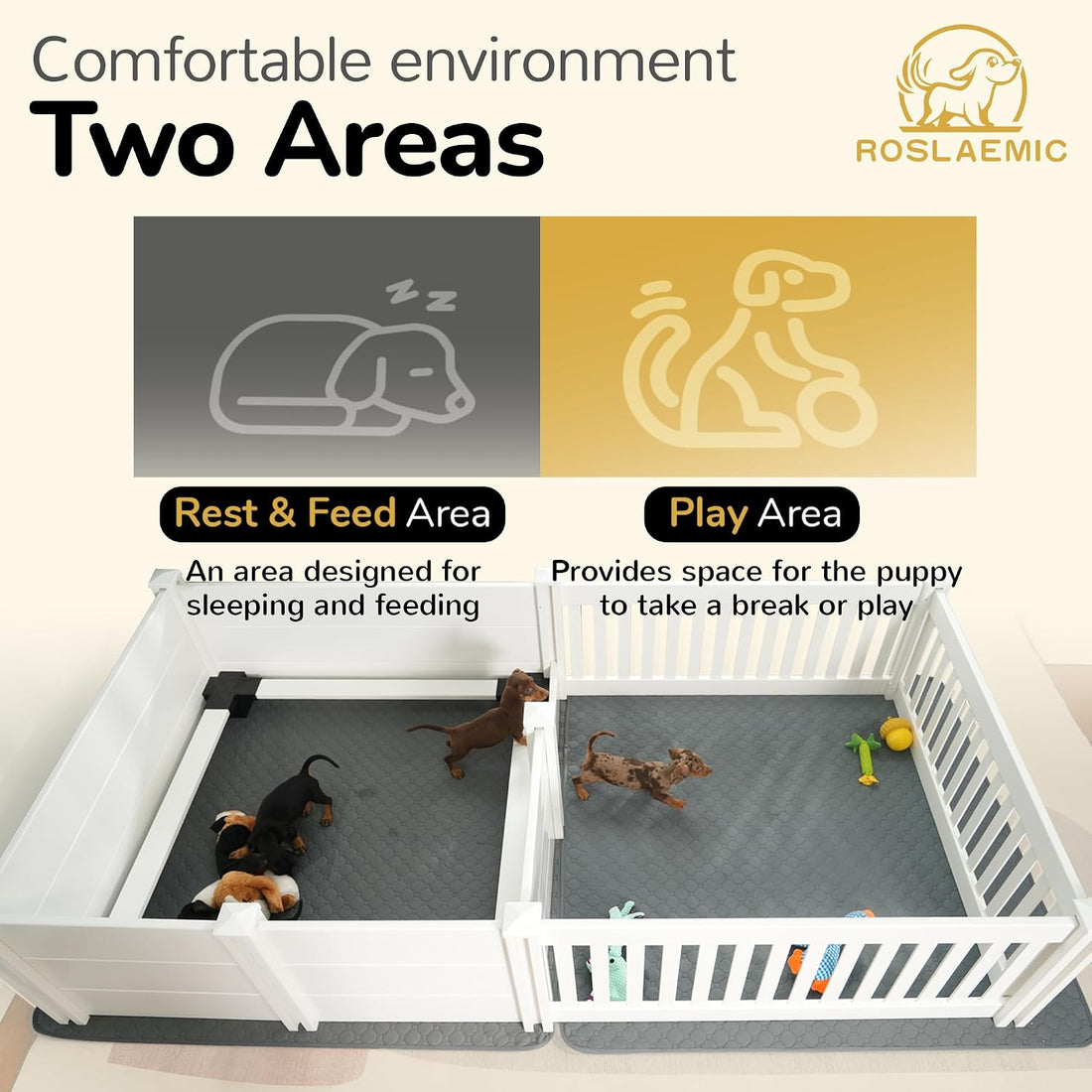 2 Room 96" x 48" Whelping Box for Dogs and Puppies with Rails