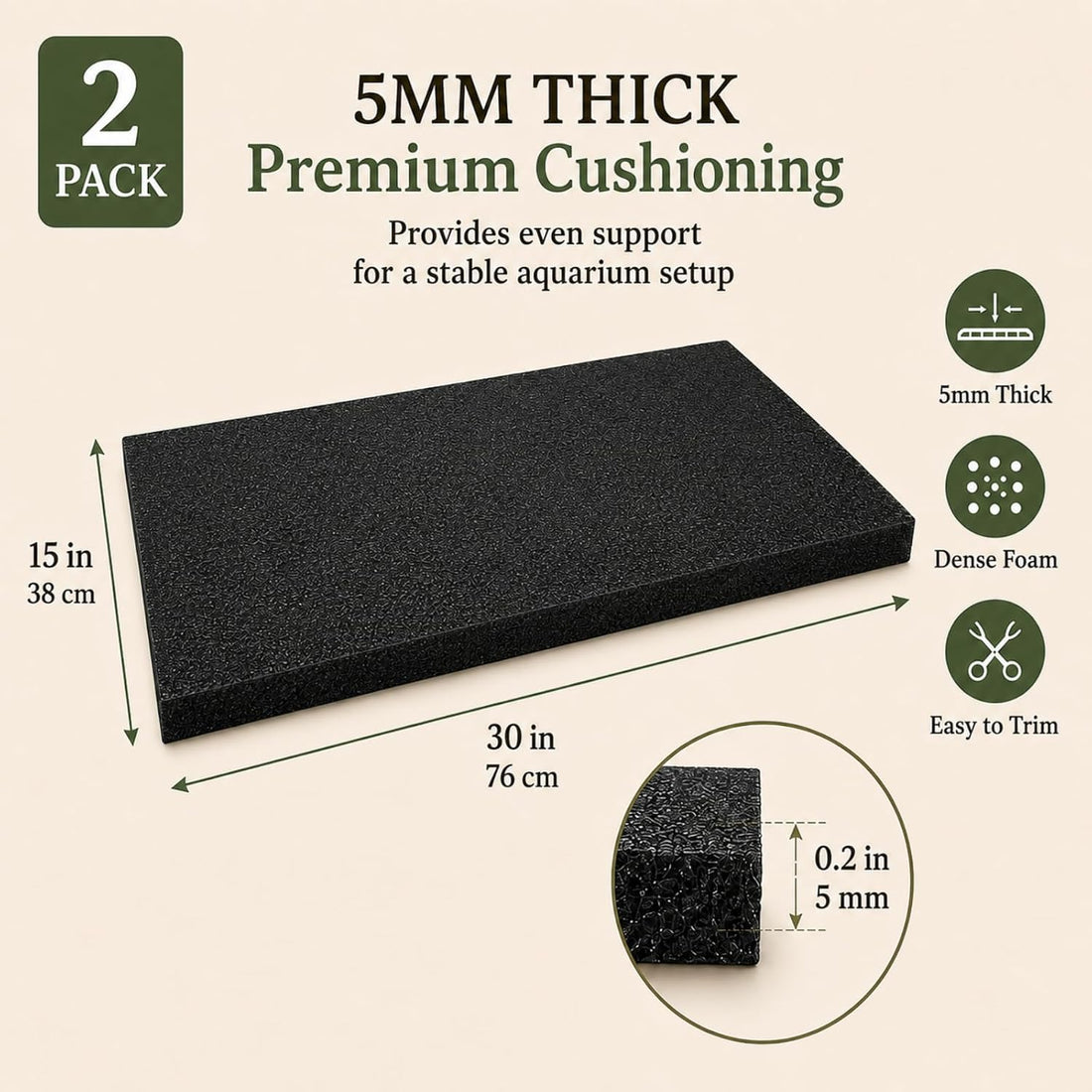 2 PCS Aquarium Foam Pad, 18 x 36 in, 5mm Fish Tank Leveling Mat