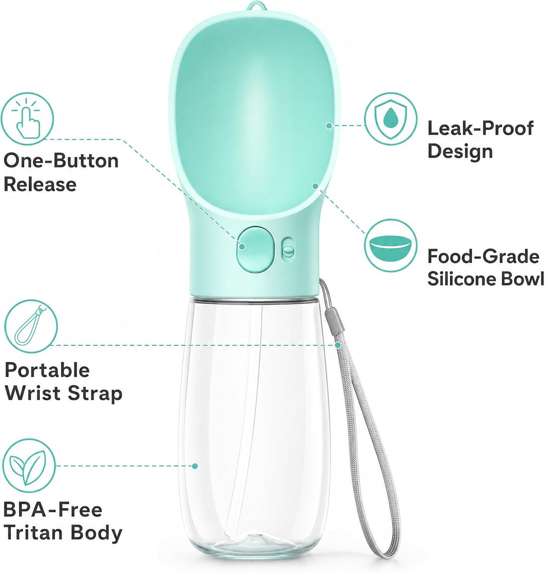 Portable Pet Water Bottle with Drinking Bowl, 12 oz