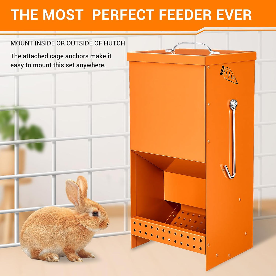 Rabbit Feeders Automatic for Cages,Orange 5 Pound Large Metal Trough