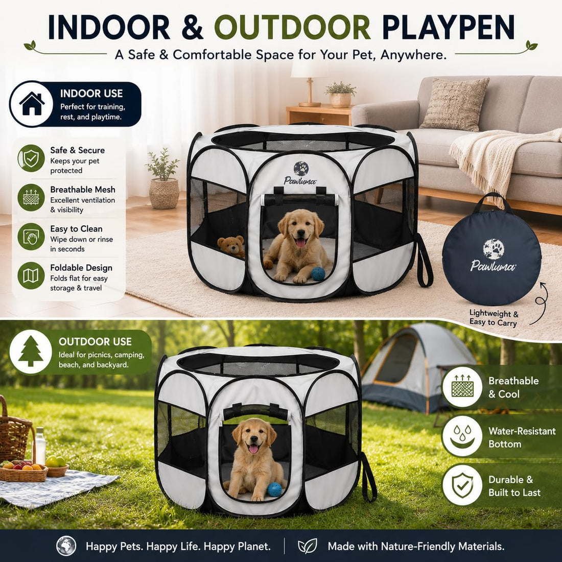Portable Dog or Cat Playpen - Lightweight Durable Playpen for Pets