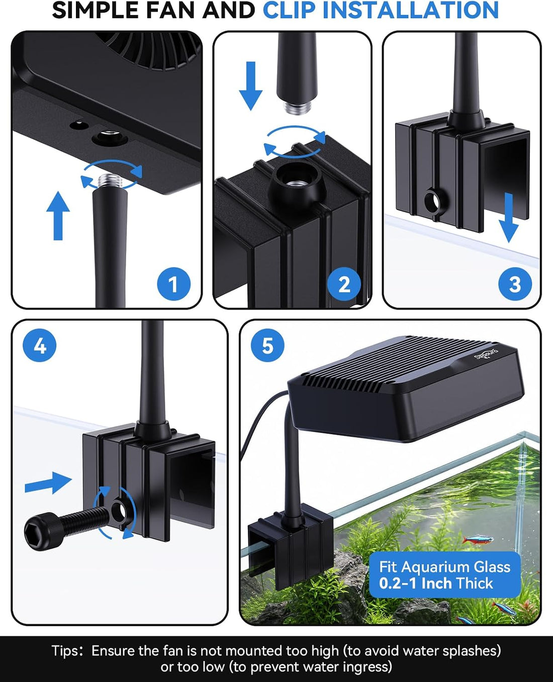 SEAOURA Aquarium Chiller Fan, Cooling for Fish Tank