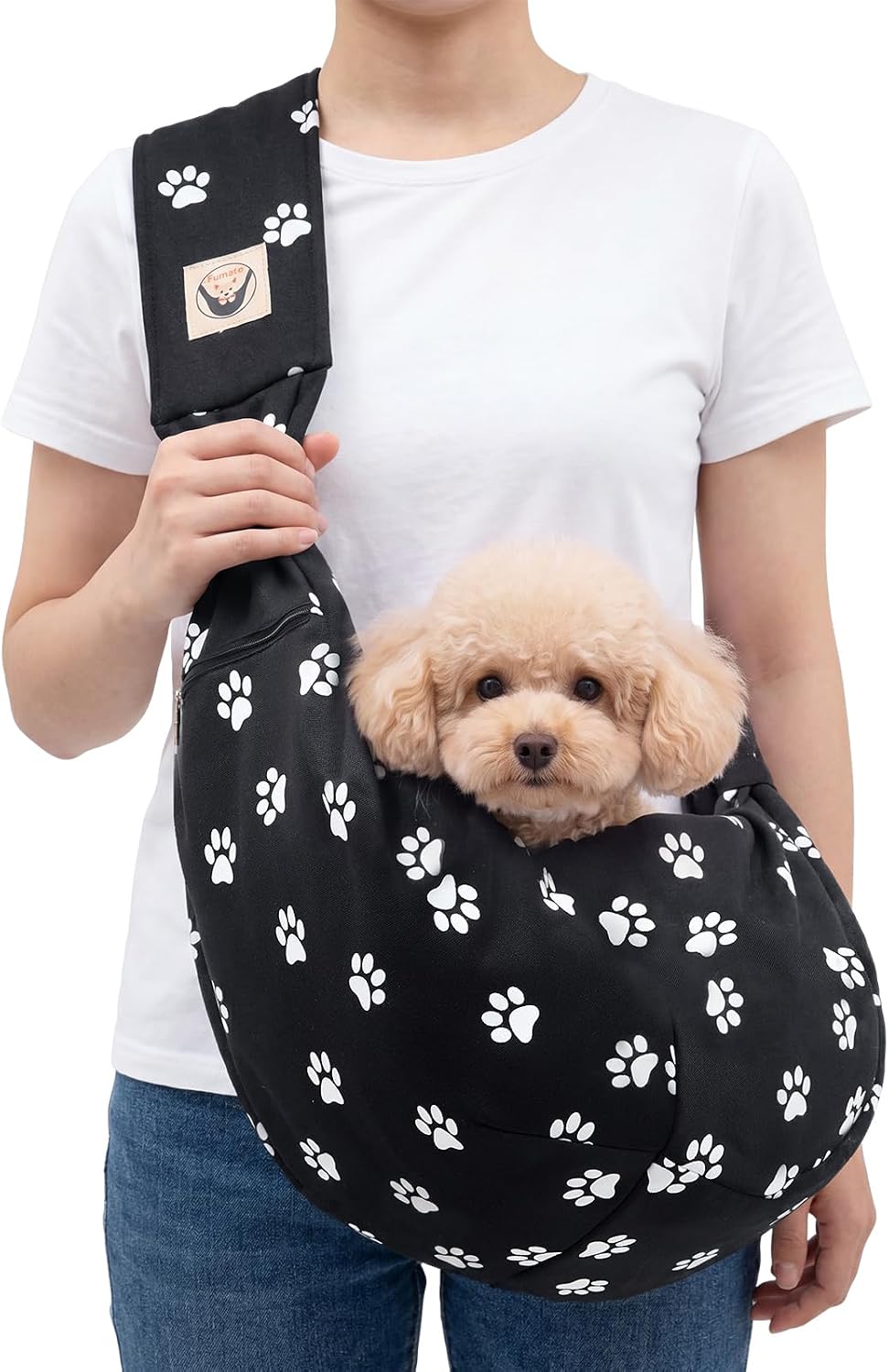 Shoulder Bags for Small Dogs, Dog Shoulder Carrier, Dog Paw, Black, M