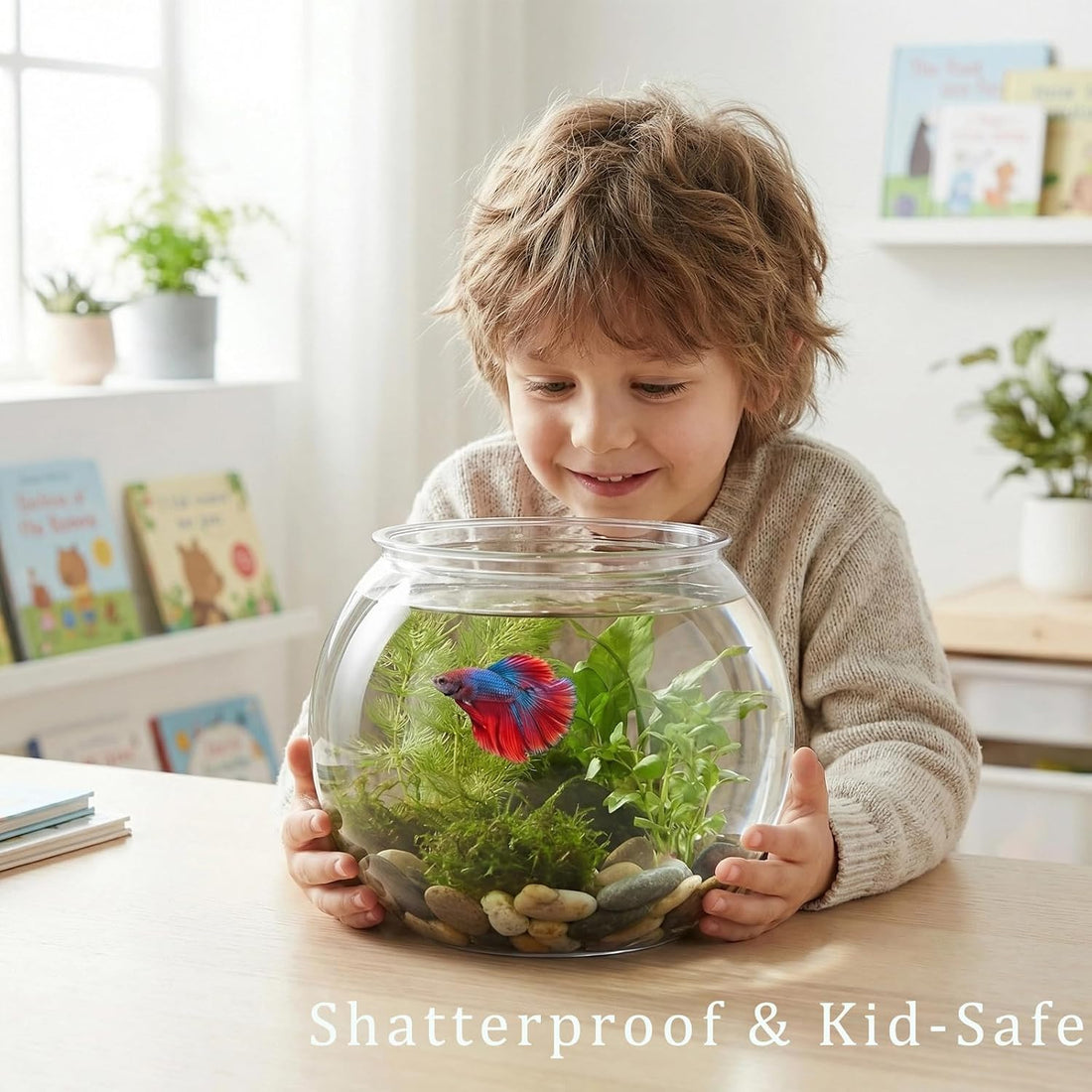 POPETPOP Plastic Aquarium Betta Fish Tank 1 Gallon Clear Goldfish