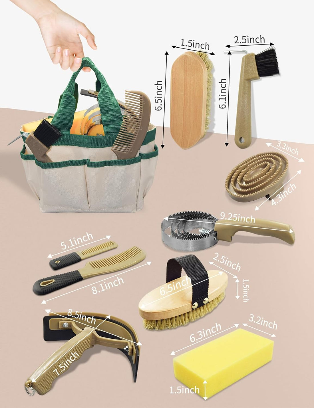Professional 10 Pieces Horse Grooming Kit with Tote Bag