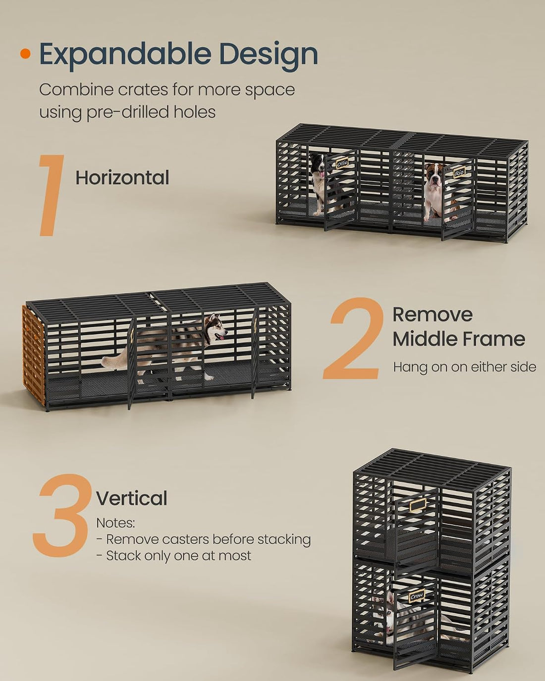 SONGMICS HOME 42.1" Heavy-Duty Dog Crate, XL Dog Cage with Lock Wheels
