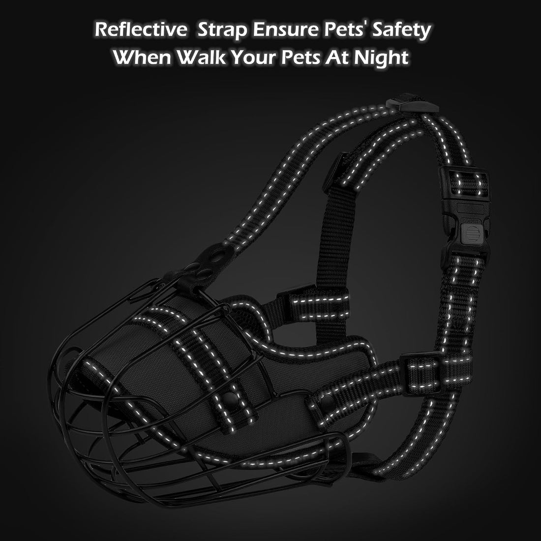 OOPSDOGGY Pitbull Dog Muzzle Reflective Metal Mask Secure Wire Basket