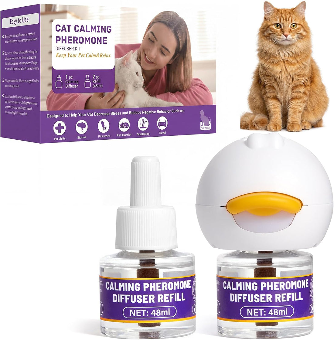 Cat Calming Diffuser, Premium Pheromone, 1 Plug-in+2 Refills