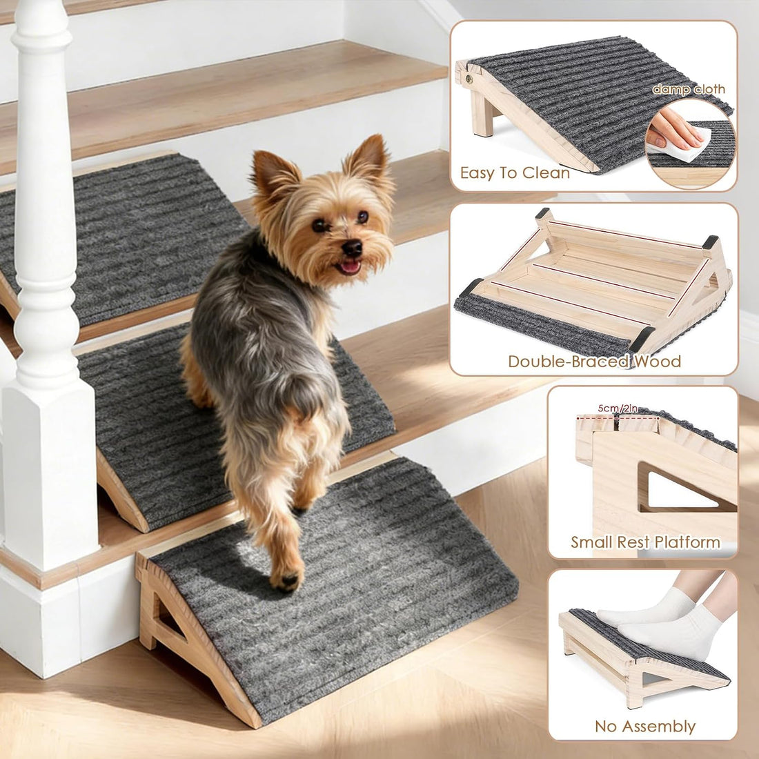 Foldable Wooden Dog Stairs, Slope for Senior & Joint-Sensitive Dogs