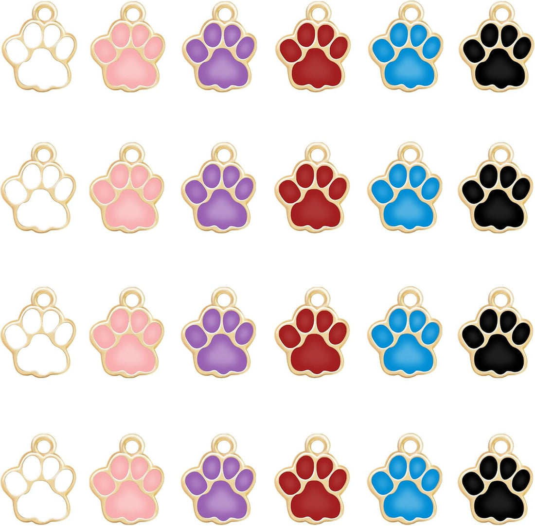 60Pcs 6 Colors Enamel Metal Mini Dog Paw Prints Charm Animal Bear