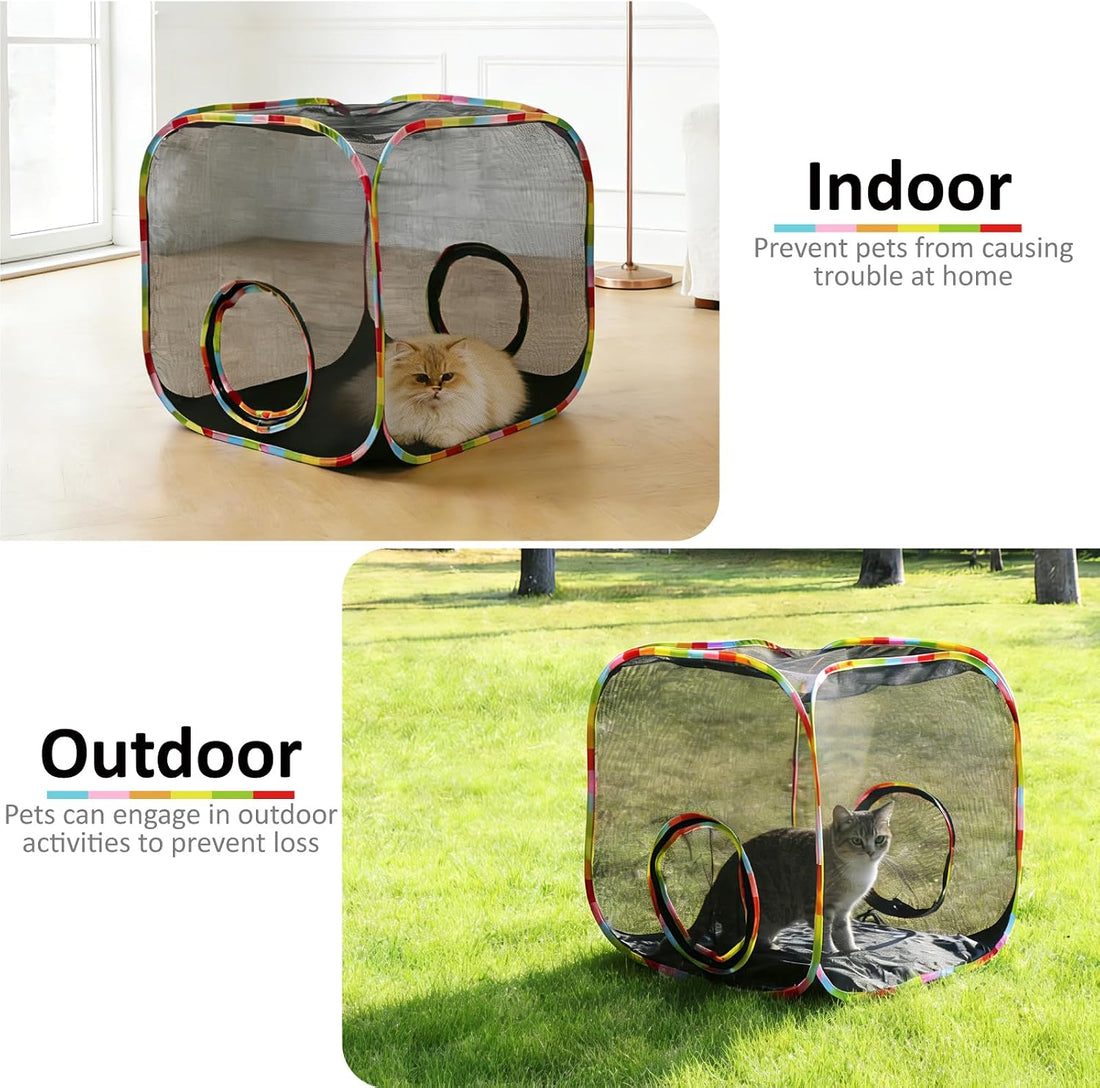 Cat Enclosure, Pop Up Cat Rolling Tent Cube for Outdoor and Indoor