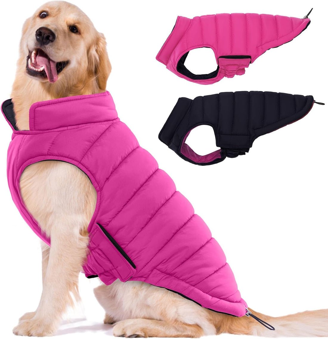 Lelepet Reversible Dog Coat Windproof Dog Jacket Lightweight Puffer