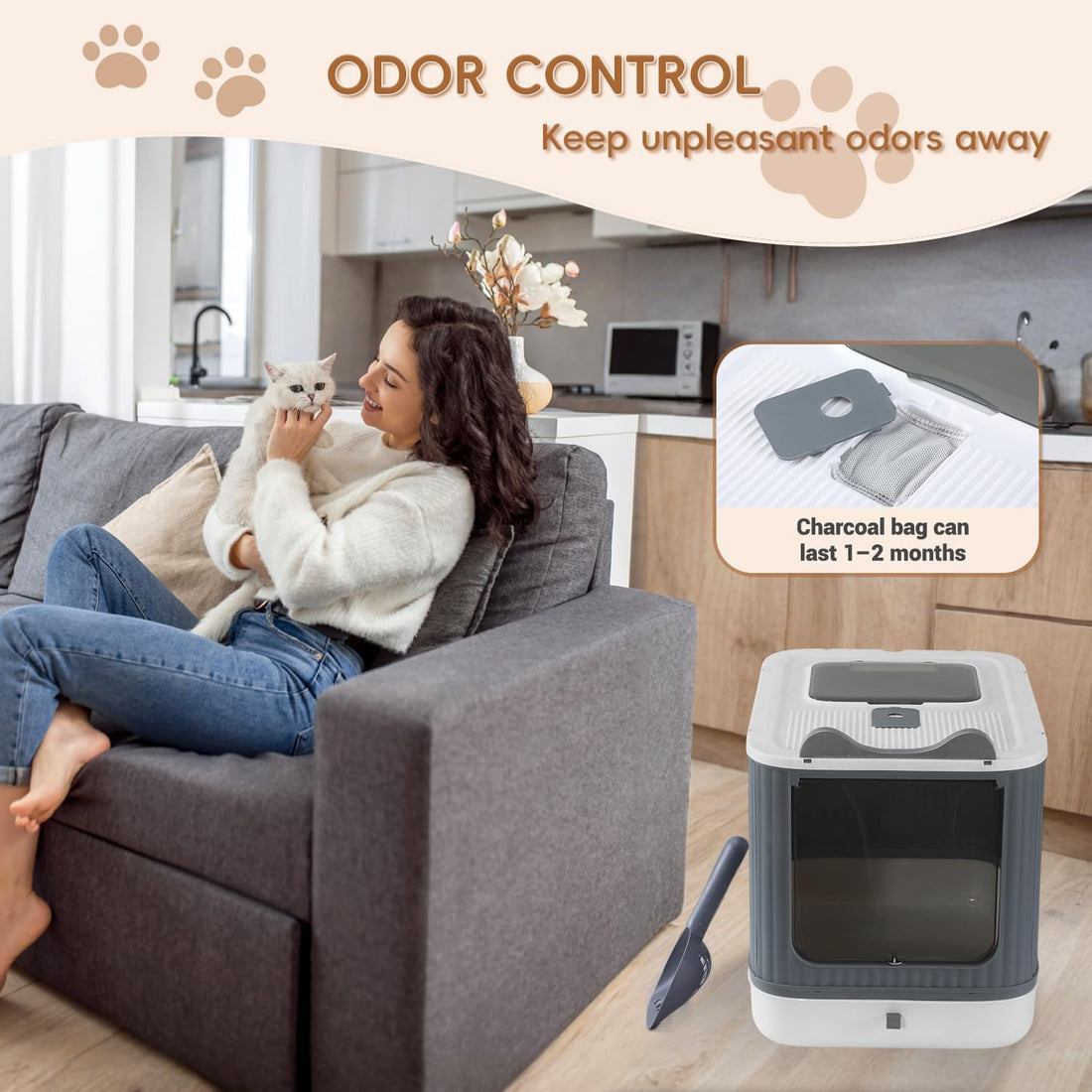 Foldable Enclosed Cat Litter Box with Lid, for Kitten to Medium