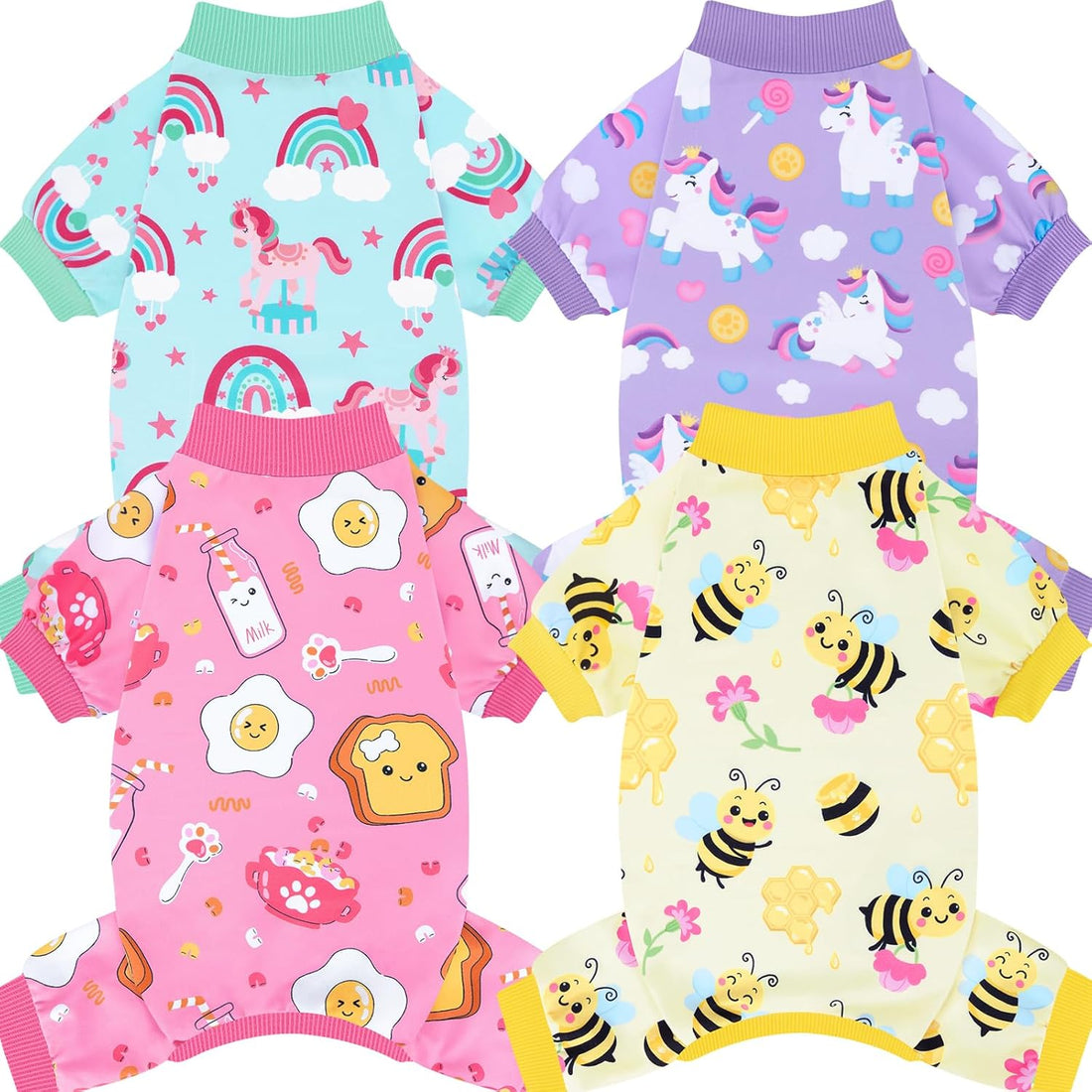 XPUDAC 4 Pieces Dog Pajamas Soft Strechy Puppy Onesies Pet Clothes