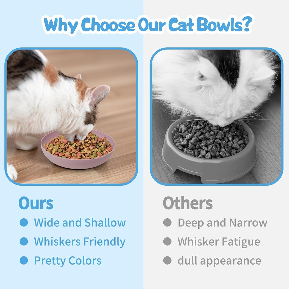 Cat Dishes Whisker Friendly, Shallow Wide Pet Food and Water Bowl