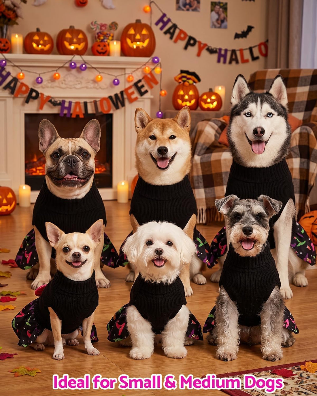 CuteBone Halloween Dog Sweater Dress with Bow for Small Medium Dogs