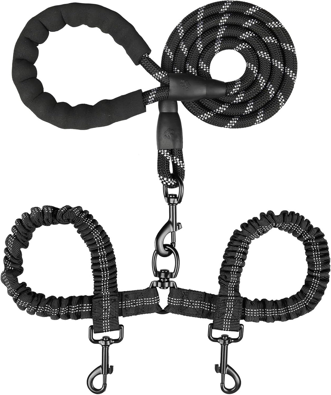 MingXpets Double Dog Leash,360° Swivel Tangle Free Bungee Walking