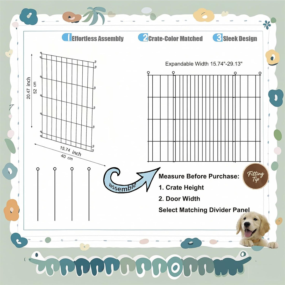 Dog Crate Divider Panel 2-Pack, 20.47" H x 15.74-29.13" W