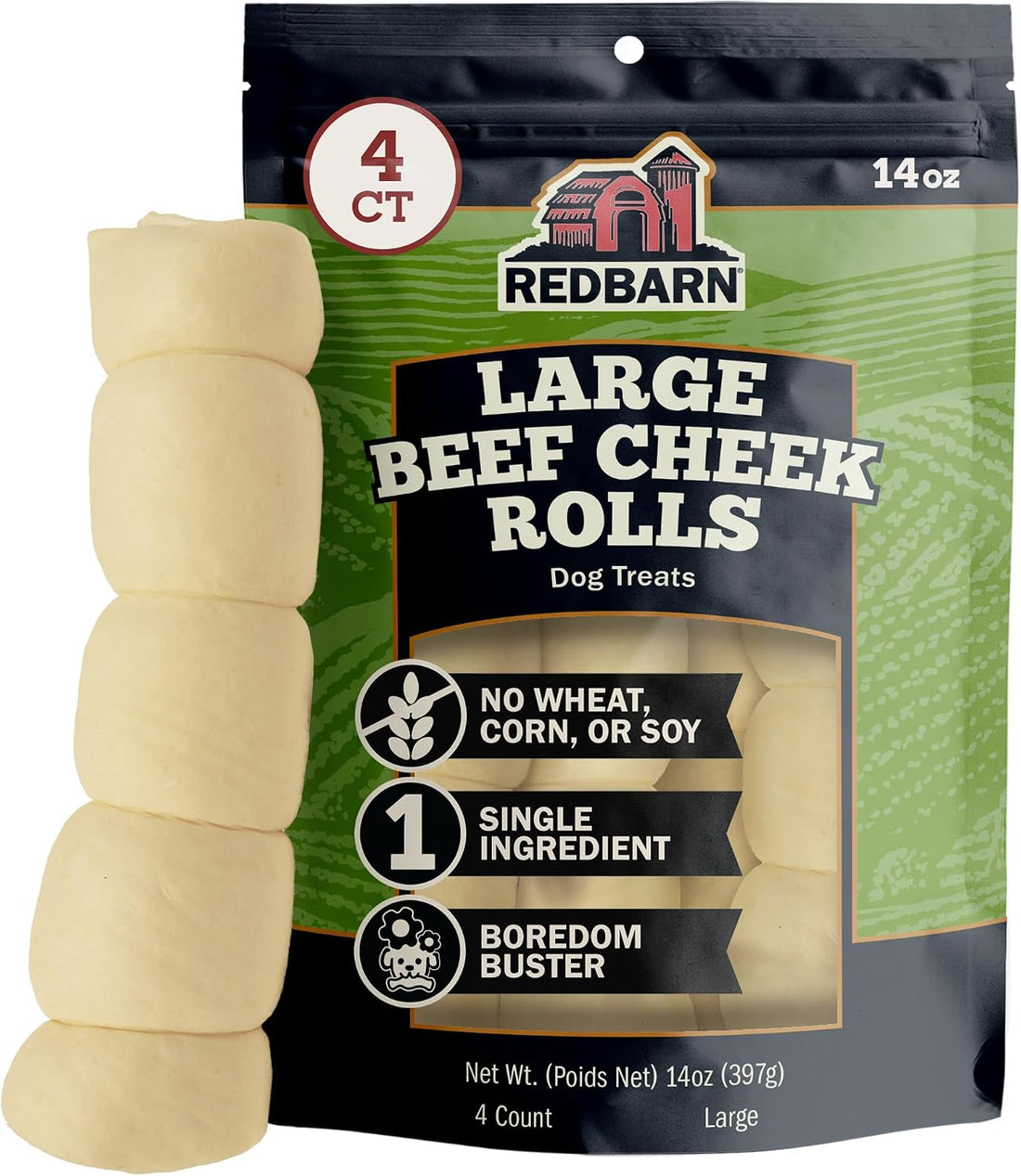 Redbarn Large Beef Cheek Rolls 100% Natural, Long Lasting Dog Chew