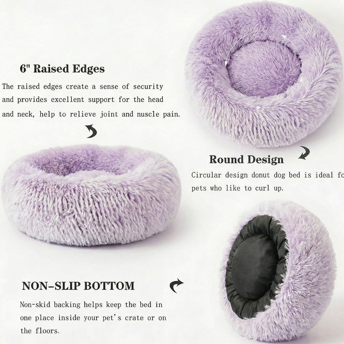 nononfish Cozy Calming Dog Bed,Soft Plush Donut Pet Bed