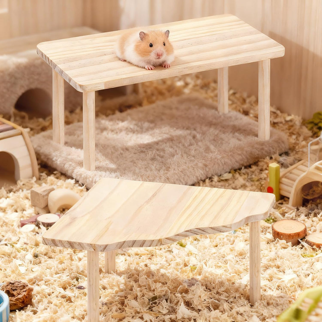 Hamster Play Wooden Platform,2-Piece ,Hamster Cage Accessories Toy Set