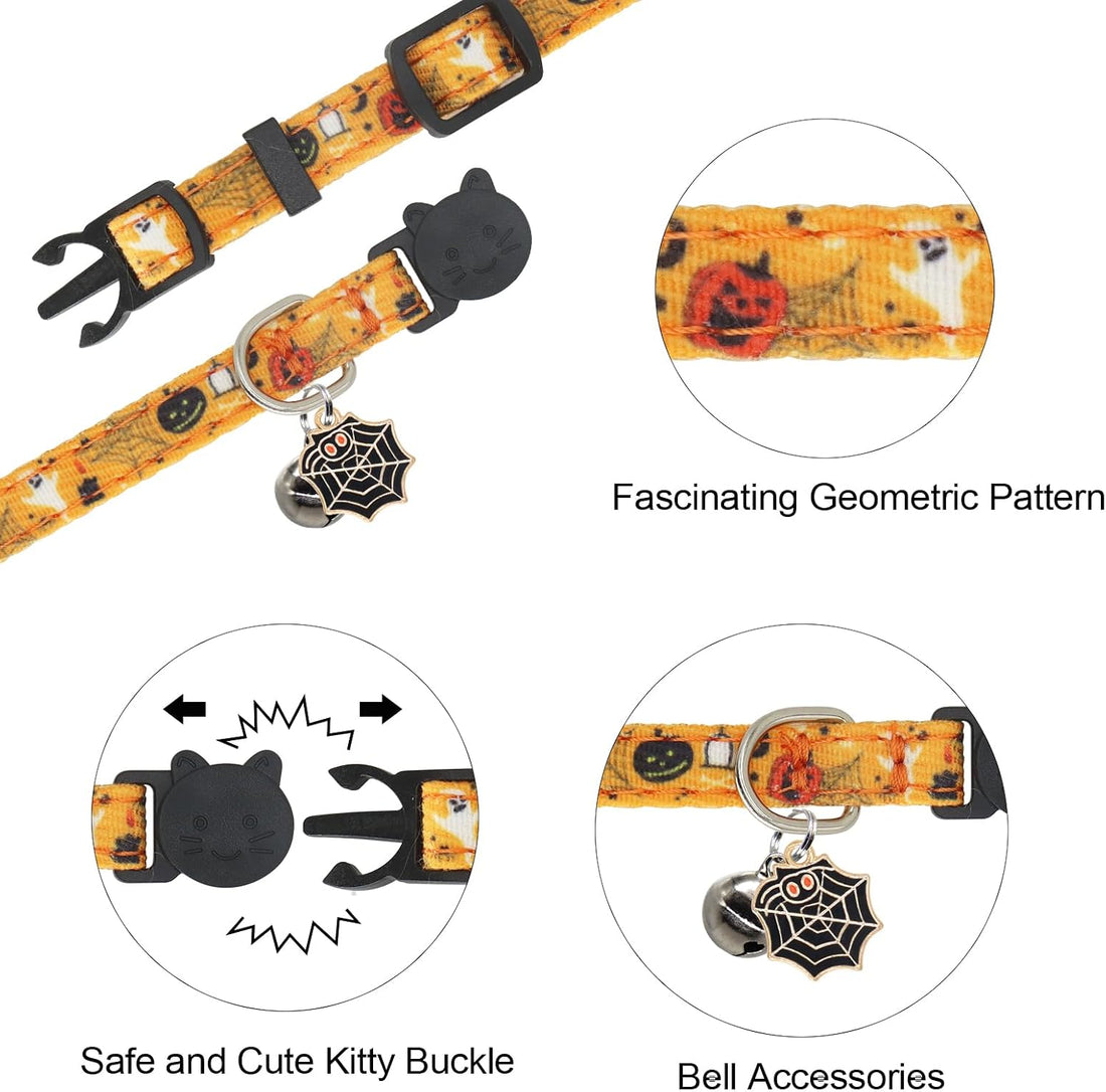 Halloween Cat Collar, Cotton 2 Pack Cat Collar with Bells, Purple