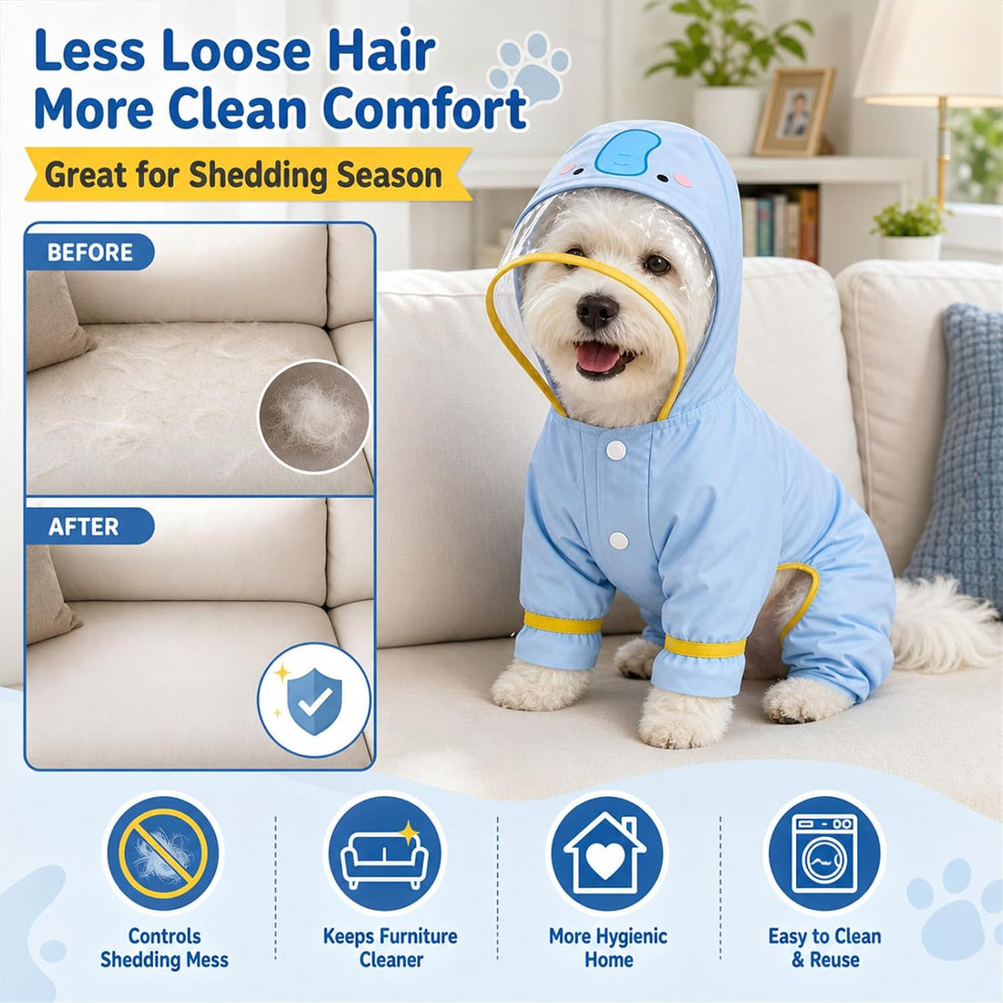 Dog Raincoat with Removable Boots, Clear Hood, Blue, XS (1-3 lb)