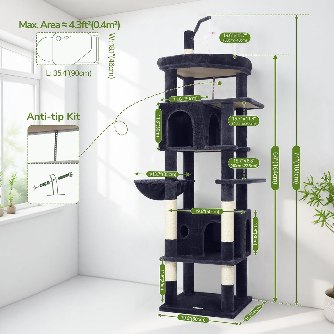 Globlazer Cat Tree for Large Adult Cats, Heavy Duty Indoor Cat Tower