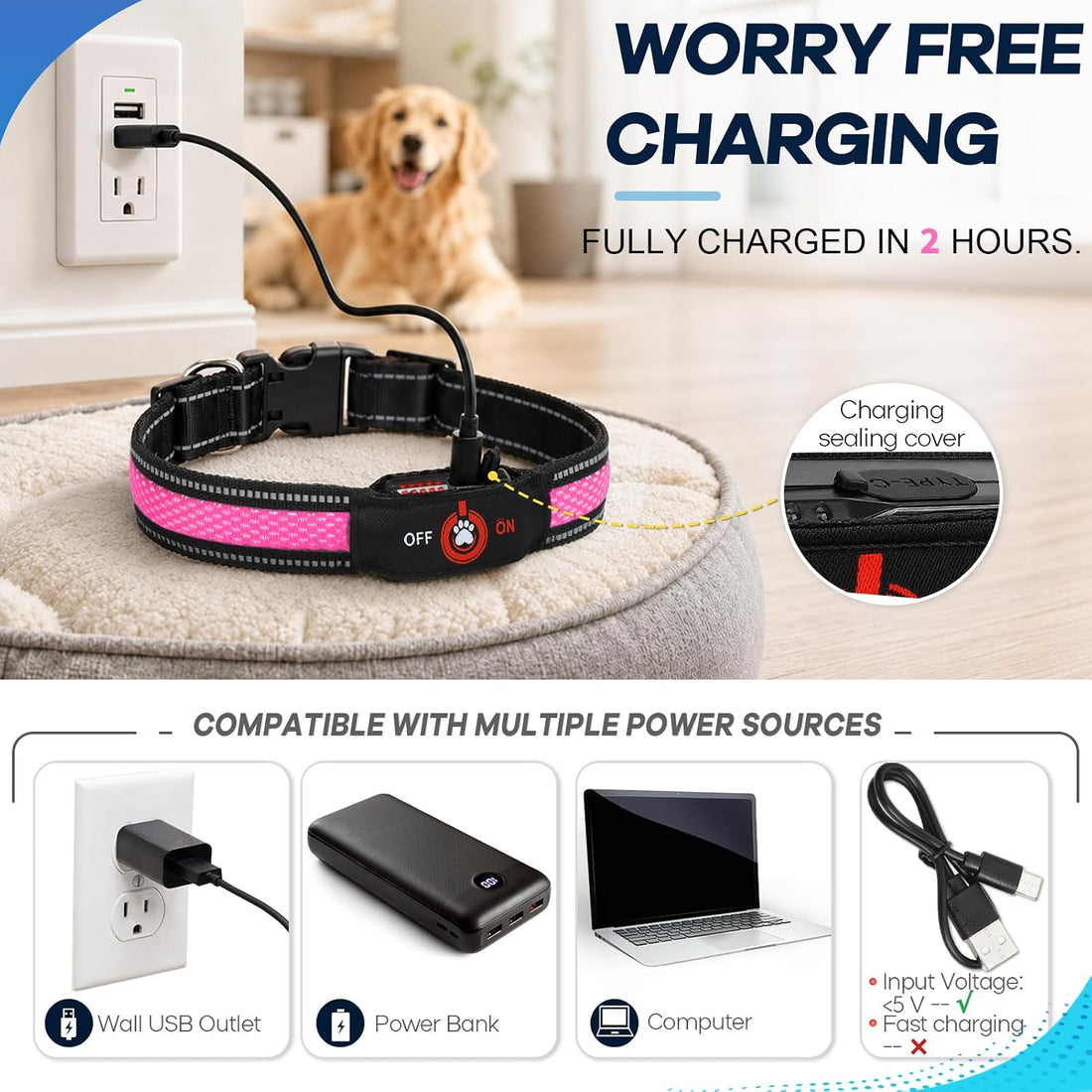 Light Up Dog Collar for Large Dogs, Super Bright Glow Collar