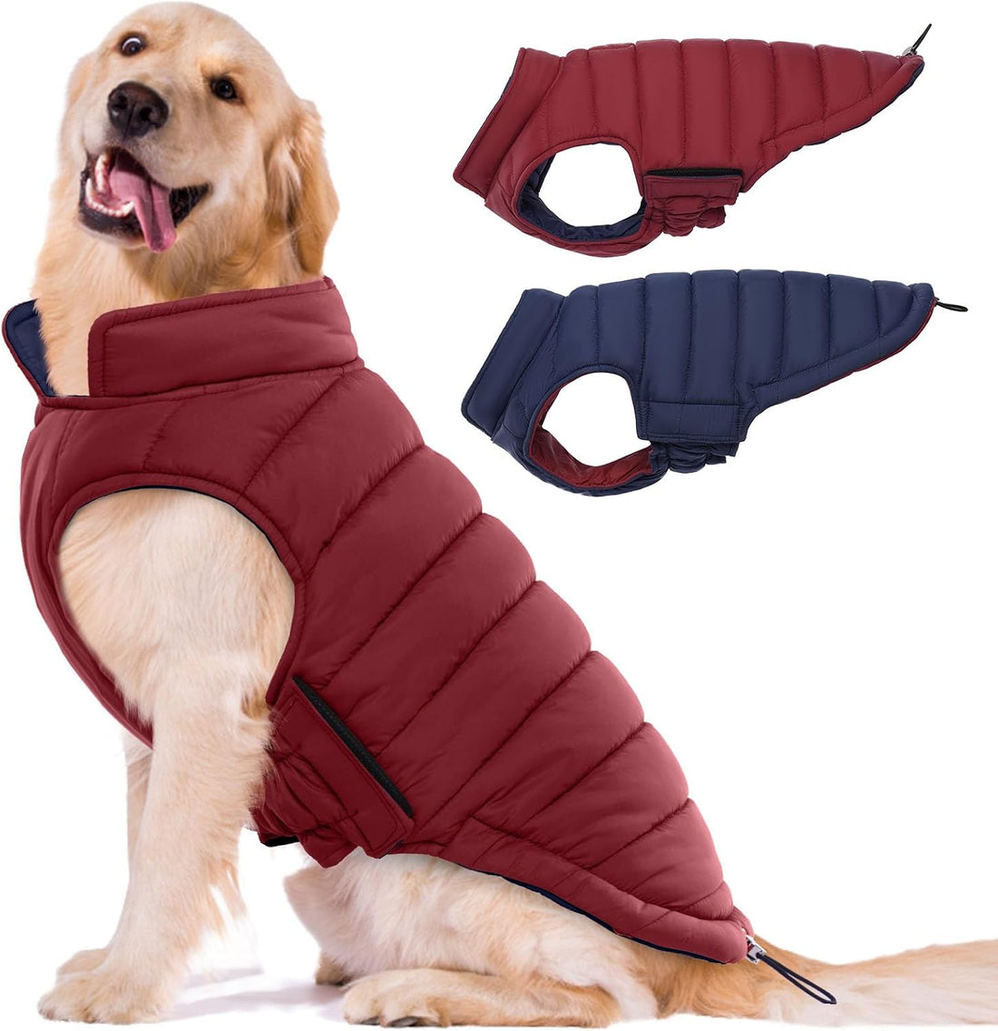 Lelepet Reversible Dog Coat Windproof Dog Jacket Lightweight Puffer