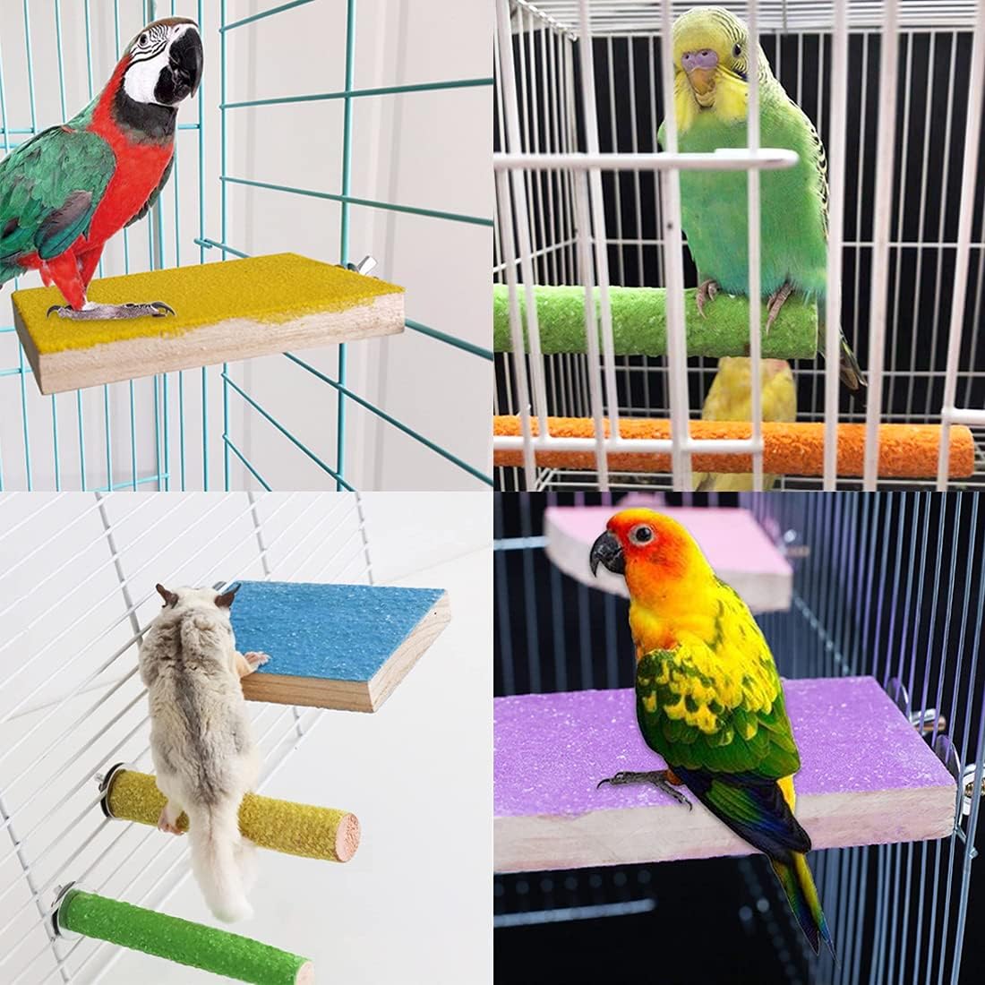 7PCS Bird Perch Stand Platform Natural Wood Parakeet Toys Cage
