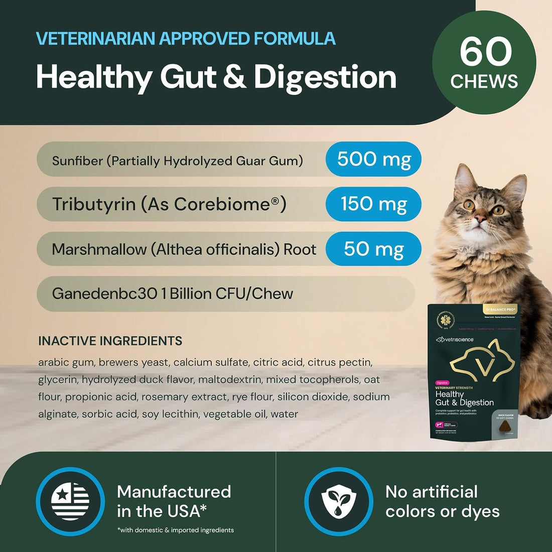 VetriScience Veterinary Strength Healthy Gut & Digestion, 60 Count