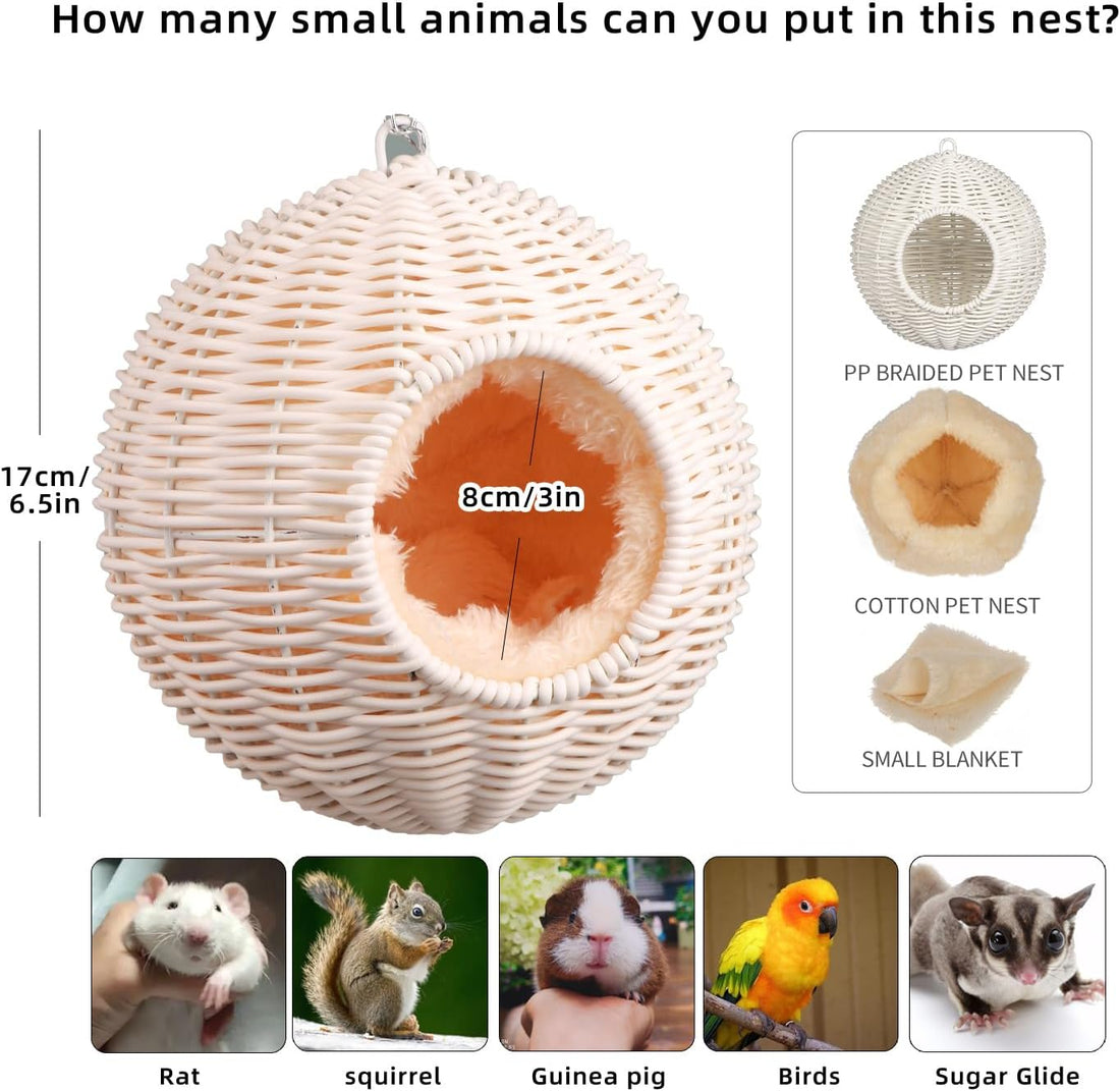 Small Animal Hammock, PP Rattan Hiding Place with Removable Cotton