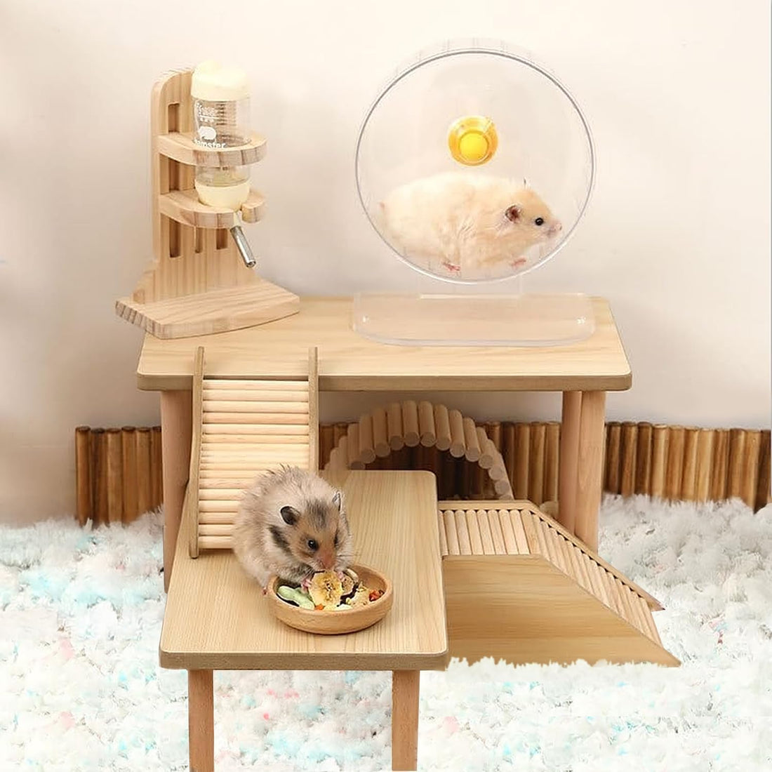 Hamster Play Wooden Platform,2-Piece ,Hamster Cage Accessories Toy Set