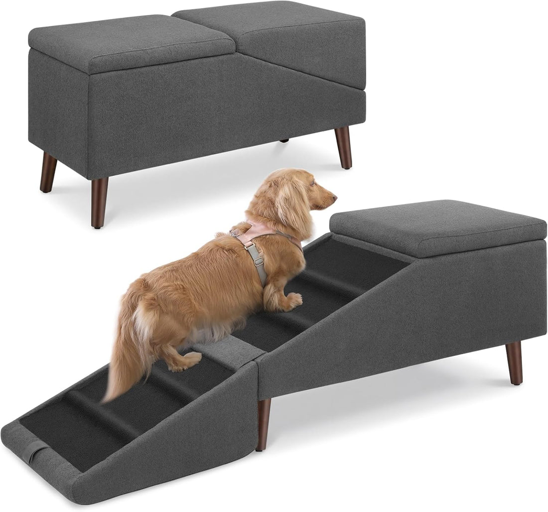 XXL Dog Stairs for Large Dogs, 2-in-1 Foldable Dog Ramp & Bed Bench