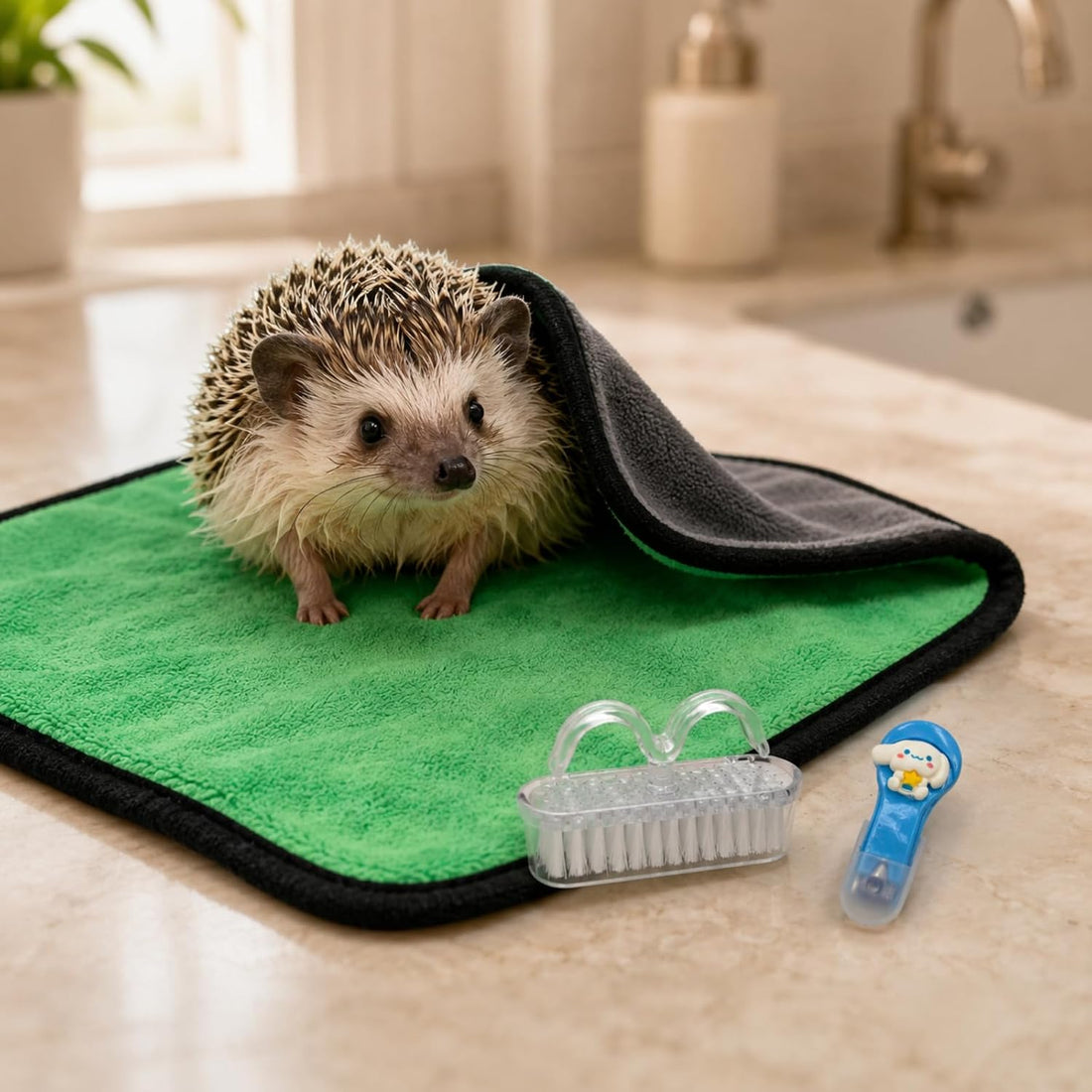 7-Piece Hedgehog Bath Supplies Kit with Foldable Tub and 3 Brushes