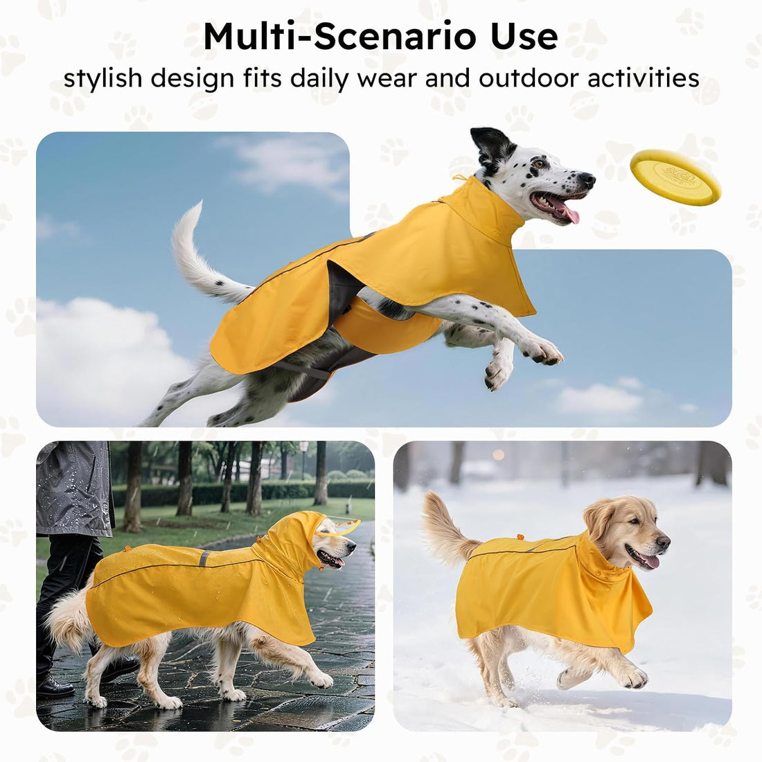WINGOIN Dog Raincoat, Waterproof Dog Rain Jacket with Removable Hood