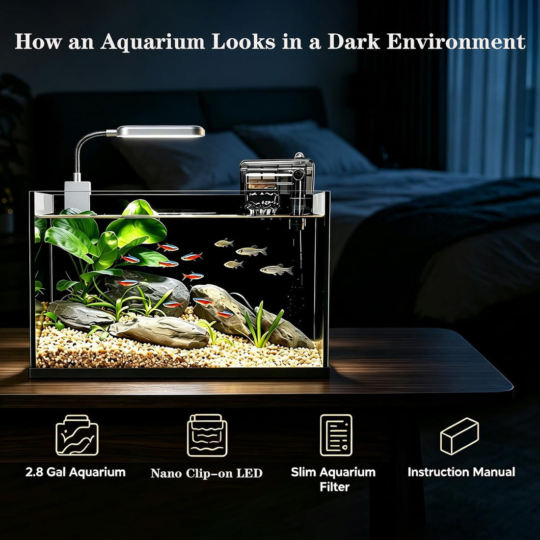 2.8 Gallon Nano Aquarium Starter Kits, Fish Tank with Light