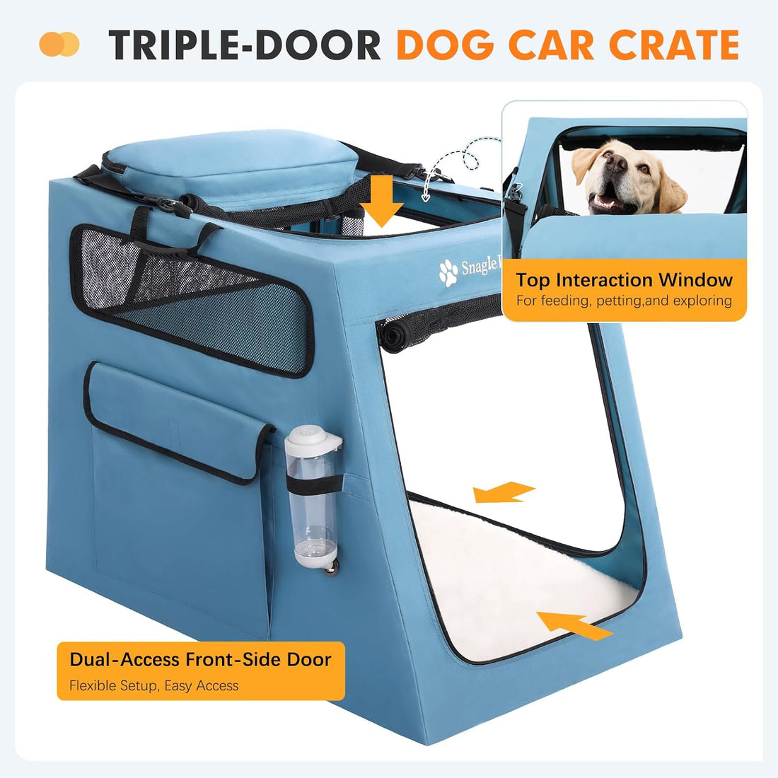 Metal Frame Dog Car Crate, Portable Pet Carrier for Medium Large