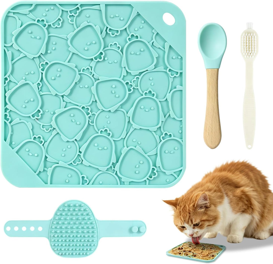 Lick Mat Set with Bath Brush, Spatula & Brush