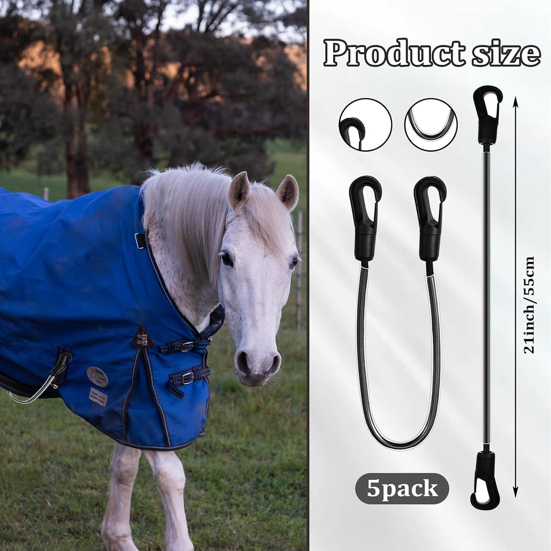 5 Pack Horse Blanket Straps Adjustable Elastic Tail Strap