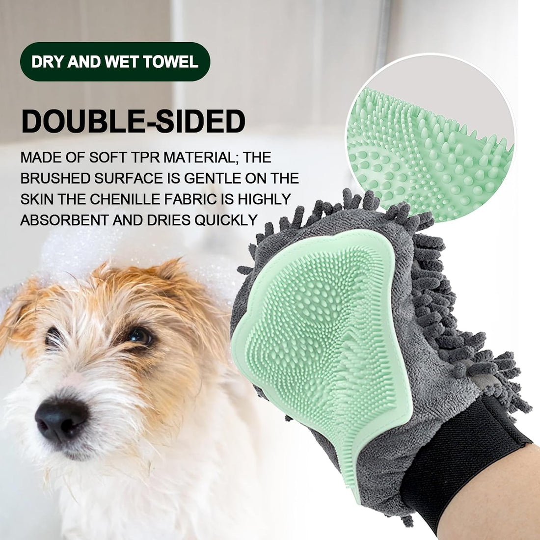 Histotree Green Double-Sided Dog Bath Glove Dog Washing Glove Massage